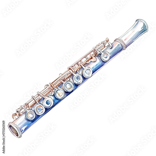 Flute, watercolor vector, isolated on a white background.