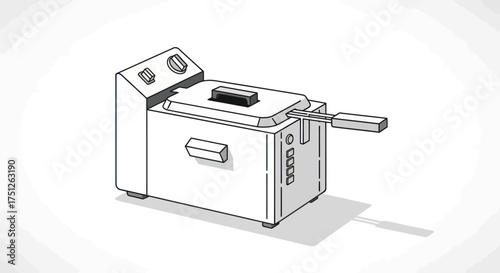 Line Art Illustration of a Deep Fryer Kitchen Appliance.