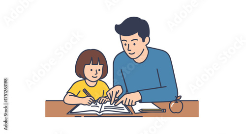 Father Helping Daughter with Homework at Desk.