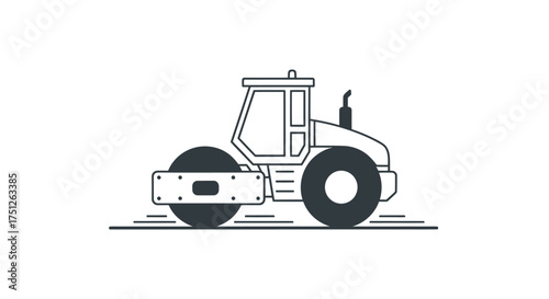Simple Line Art Illustration of a Road Roller.