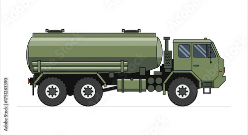 Military Fuel Tanker Truck with Large Green Cistern.