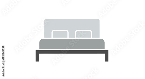 Minimalist Bed with Headboard and Pillows in Gray Tones.