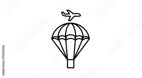 Airplane and Parachute Icon Symbolizing Aviation and Descent.