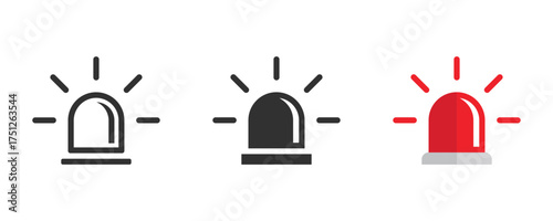 Flasher icon set. Alarm siren icon vector. Siren icons in multiple styles set