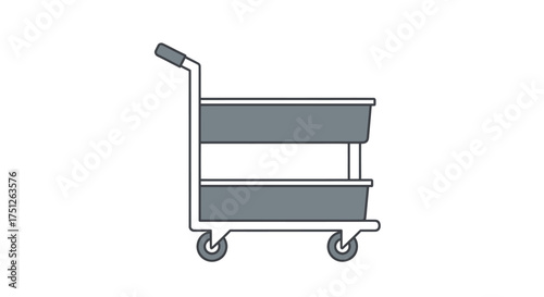 Two-tiered gray service cart with wheels and handle.