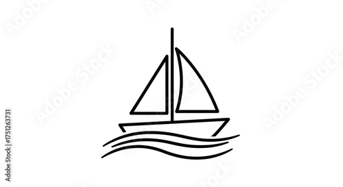 Minimalist Line Art Sailboat Illustration on Water.