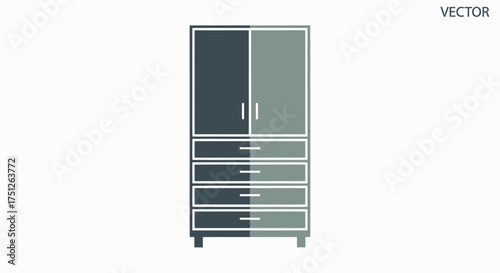 Two-Tone Vector Wardrobe with Doors and Five Drawers.