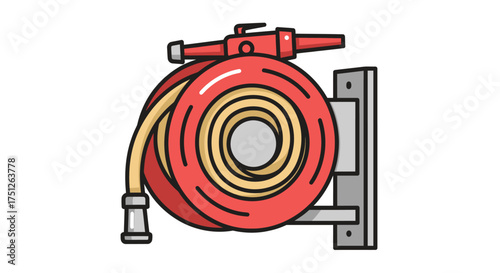 Red Fire Hose Reel Mounted on a Wall.