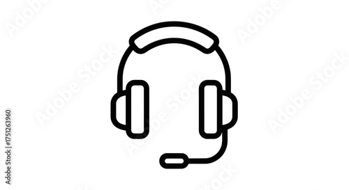 Black outline icon of a modern headset with microphone for communication.