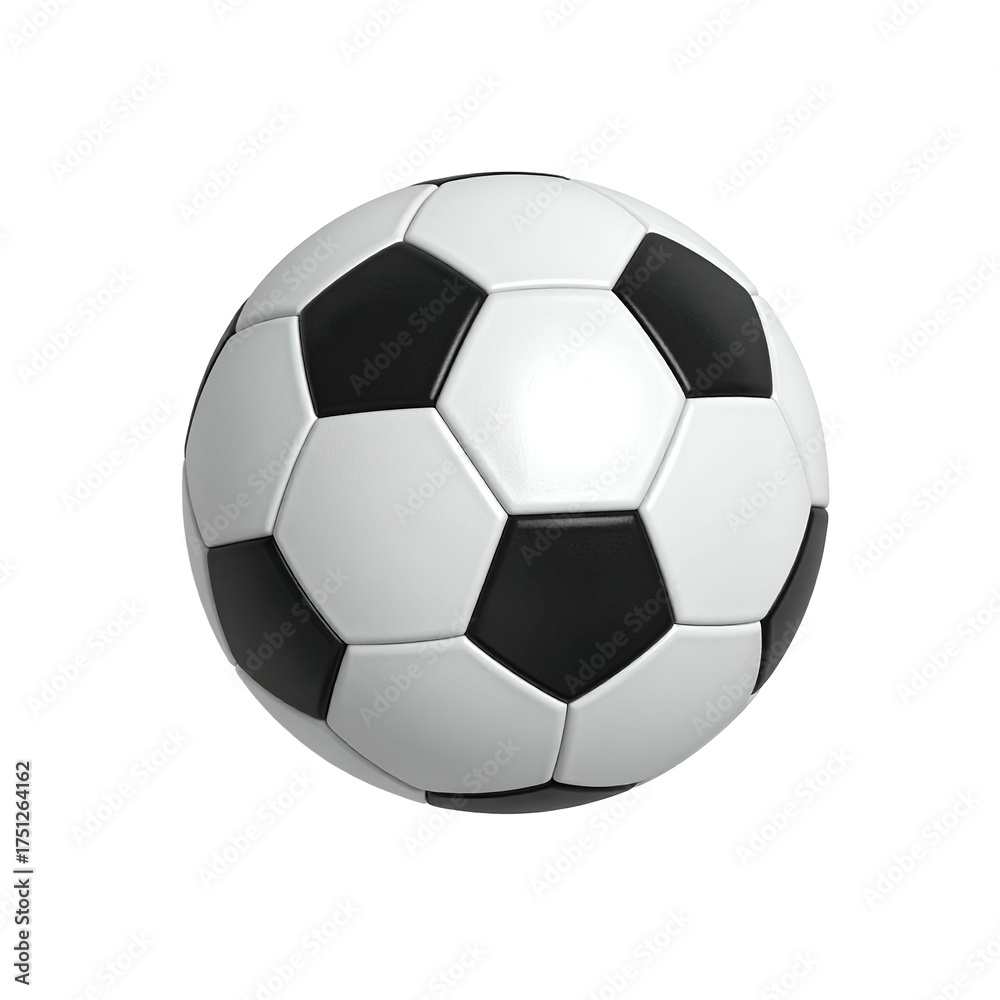 Fototapeta premium A detailed 3D rendering of a standard soccer ball, featuring black and white pentagons