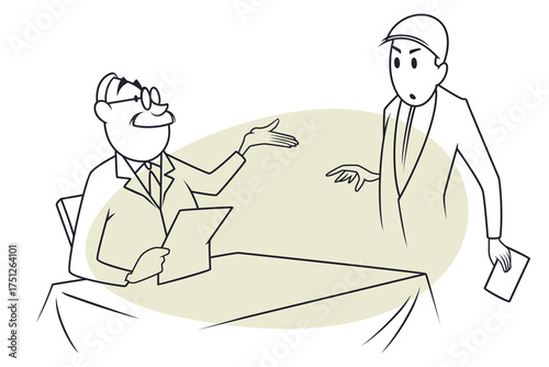 Visitor and waiter in cafe.