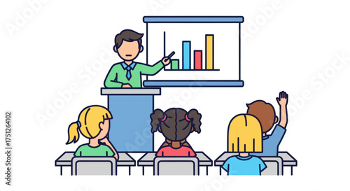 Teacher Presenting Data Chart to Students in Classroom.