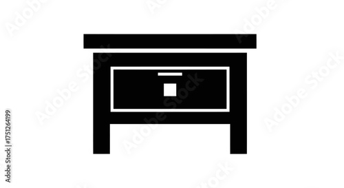 Simple Black Nightstand Icon with Single Drawer and Block Handle.
