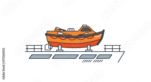 Orange Lifeboat on a Ship Deck Safety Equipment.