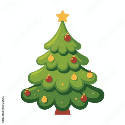 Festive cartoon christmas tree with ornaments and star topper