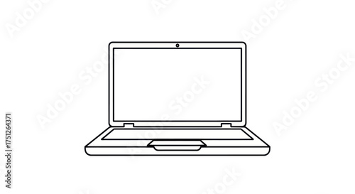 Simple Black and White Outline of a Laptop Computer.
