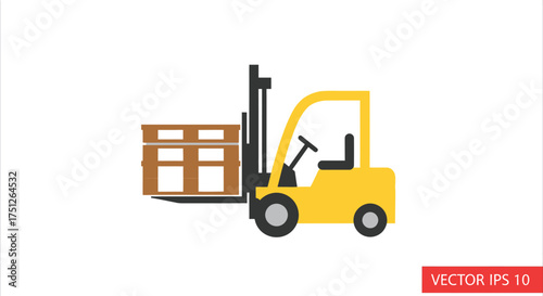Yellow Forklift Truck Lifting Wooden Pallet Industrial Vehicle Icon.