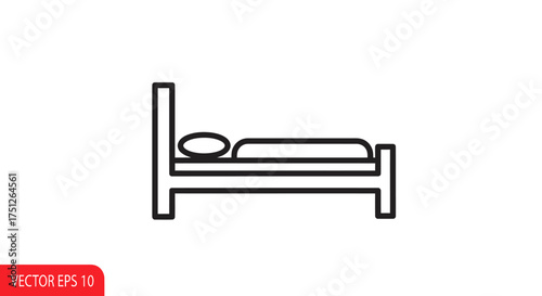 Simple Bed Icon with Pillow and Frame Black Outline.