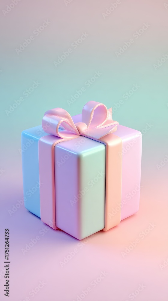 Fototapeta premium Gift Box with Pink Ribbon and Pastel Colors.