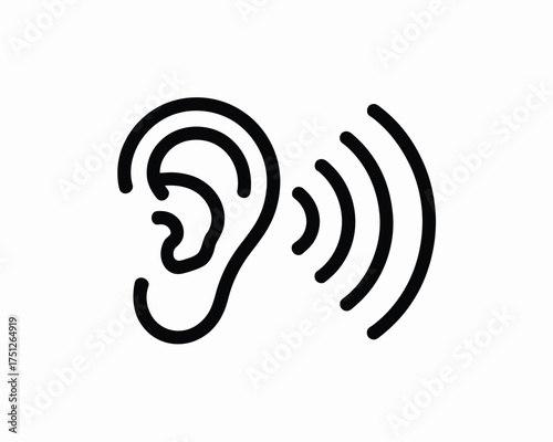 Artistic black and white vector illustration of an ear with sound waves scalable eps graphic silhouette
