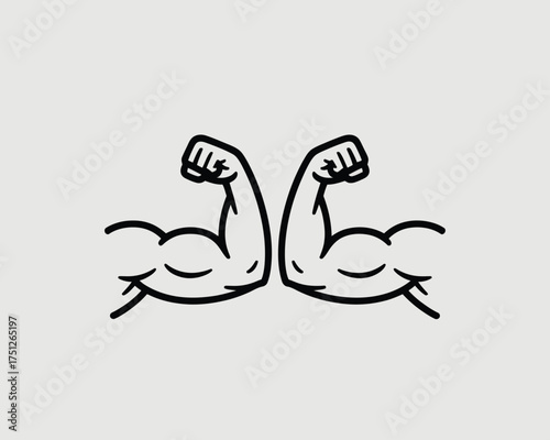 Minimalist vector illustration of two flexing biceps arms icon silhouette