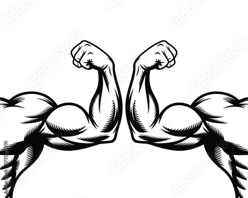 Symmetrical muscular biceps flexing arms vector illustration scalable eps icon silhouette
