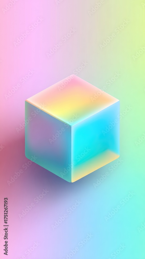 Fototapeta premium Holographic Cube on Gradient Background - Modern Abstract Art.