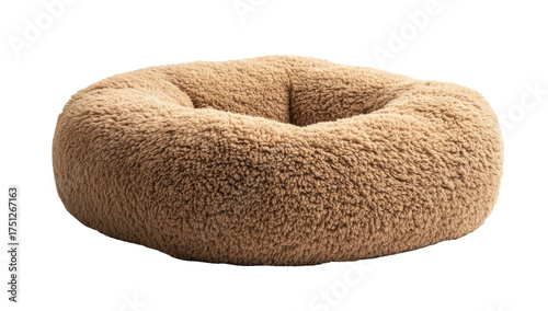 Round, textured beige pillow with a central indentation