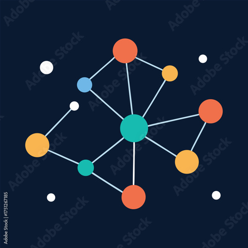 Interconnected colorful nodes and lines abstract network