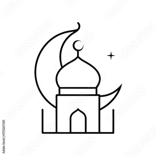 Mosque crescent moon star Islamic dome