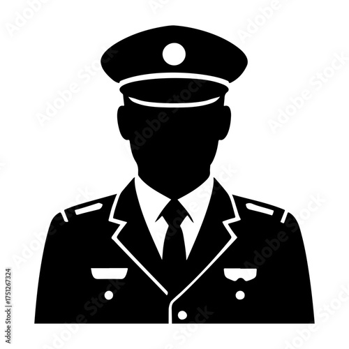 Veterans day vector silhouette of a uniformed officer with a tie and hat in a black and white style