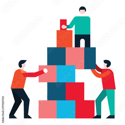People building tower with blocks team collaboration