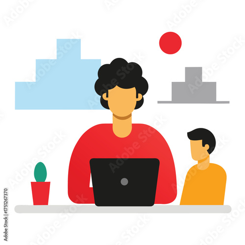 People working on laptops indoors desk office