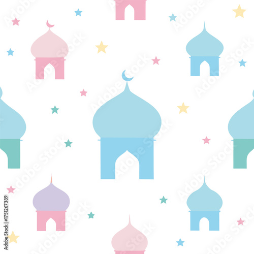 Pastel Mosques Stars Pattern dome crescent moon