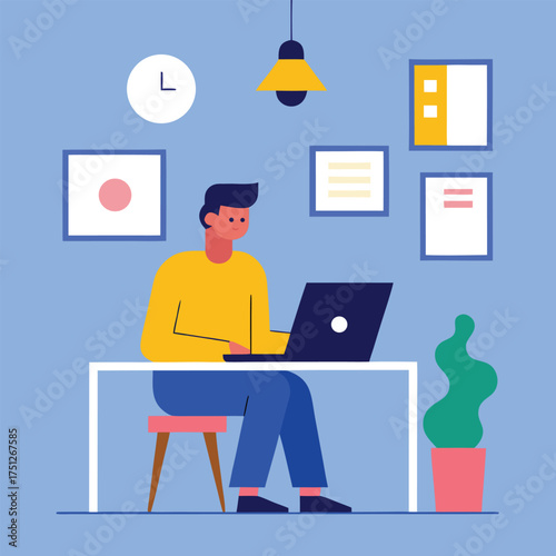Person working on laptop at minimalist desk home office