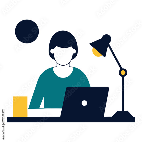 Person working late at desk with laptop and lamp night