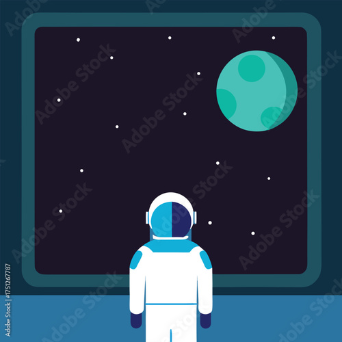 Astronaut gazing at planet and stars space cosmic