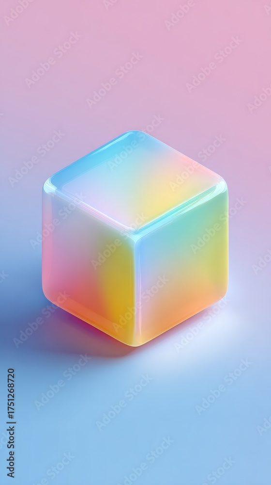 Fototapeta premium Iridescent Cube - A Colorful Geometric Abstraction.