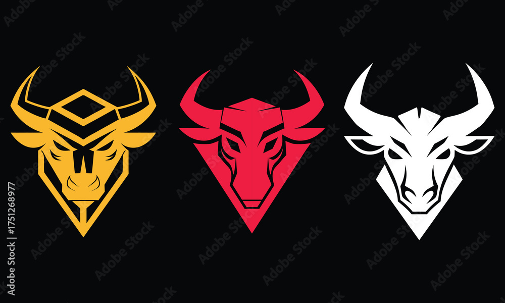 Fototapeta premium Geometric Bull Head Logo Set in Minimal Abstract Style Vector Design