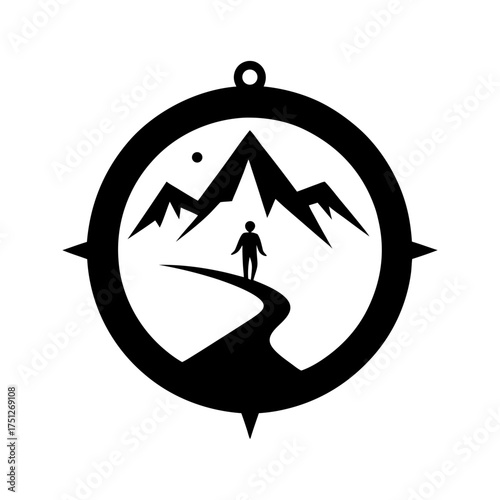Hiking Compass Black Silhouette Vector Icon