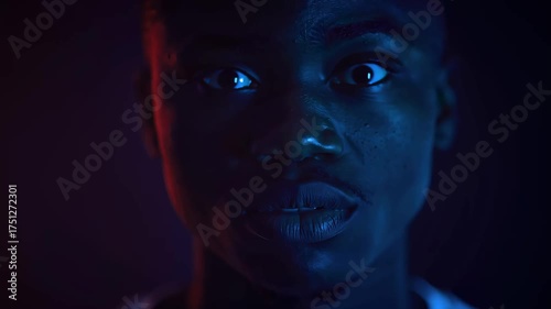 Close-up of person face with digital code projection futuristic technology concept human portrait