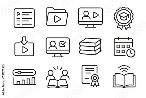 Certification online progress sharing study downloadable icon lecture course playlist vector icons