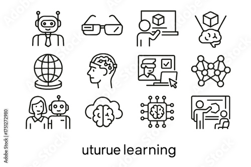 Vector vr icon board future glasses smart robot globe tutor classroom icons