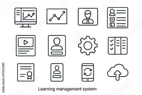 Vector lms dashboard award certificate task progress mobile set report module icon