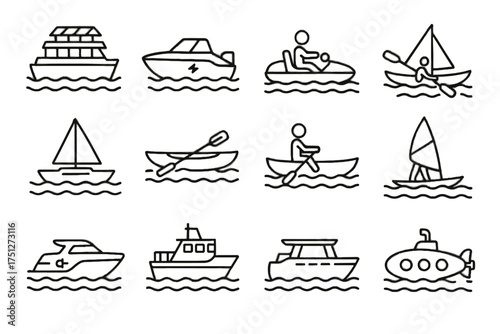 Eco icons sailboat transport vector ferry boat catamaran electric submarine canoe icon