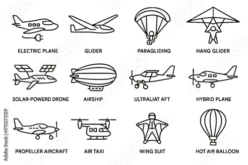 Hybrid drone taxi eco vector solar icons aircraft icon aviation hot airship