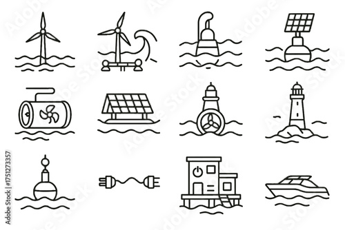 Wave control clean station icon ocean monitoring vector energy offshore underwater device