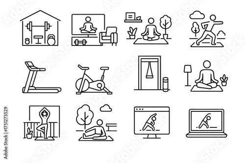 Station vector resistance area virtual cycling fitness laptop icon park corner exercise