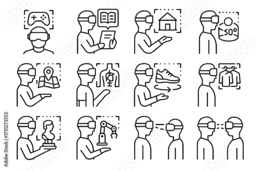 Architecture simulation vector education tour navigation application guide gaming ar icons icon