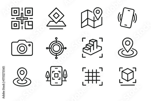 Map icon sensor tracking motion anchor position ar vector scan qr